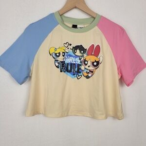 NWT ROMWE x Powerpuff Girls Colorblock Graphic‎ Crop Top Size 0XL Pastel